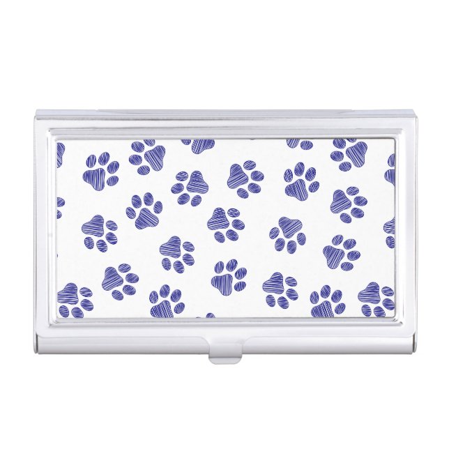 Doodle Paws, Dog Paws, Navy Blue Paws Business Card Case (Front)