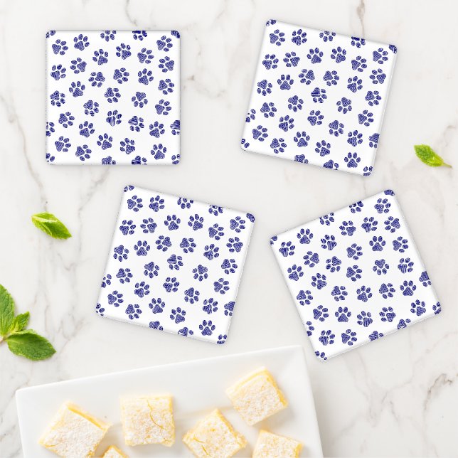 Doodle Paws, Dog Paws, Navy Blue Paws Coaster Set (In Situ)