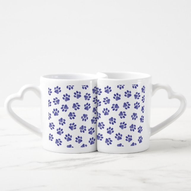 Doodle Paws, Dog Paws, Navy Blue Paws Coffee Mug Set (Front Nesting)