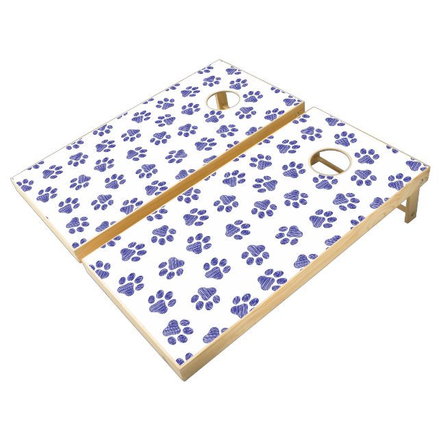 Doodle Paws, Dog Paws, Navy Blue Paws Cornhole Set (Angled)