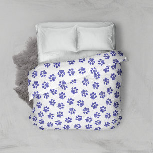 Doodle Paws, Dog Paws, Navy Blue Paws Duvet Cover
