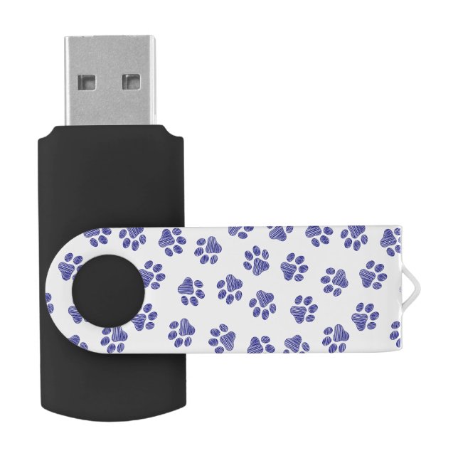 Doodle Paws, Dog Paws, Navy Blue Paws Flash Drive (Opened)