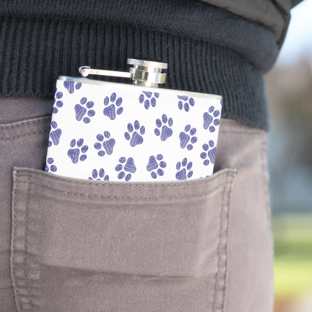 Doodle Paws, Dog Paws, Navy Blue Paws Flask (In Situ)