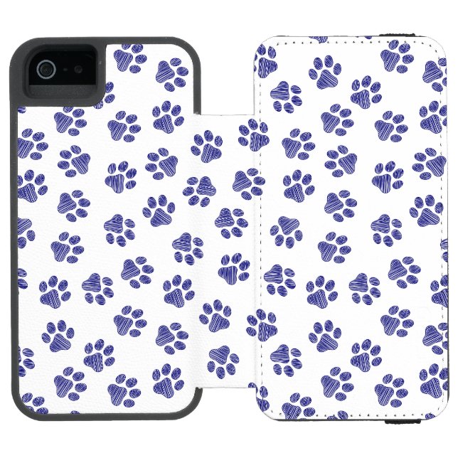 Doodle Paws, Dog Paws, Navy Blue Paws Incipio iPhone Wallet Case (Folio Open)