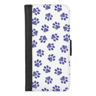 Doodle Paws, Dog Paws, Navy Blue Paws iPhone 8/7 Wallet Case