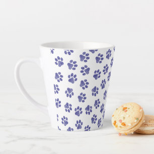 Doodle Paws, Dog Paws, Navy Blue Paws Latte Mug