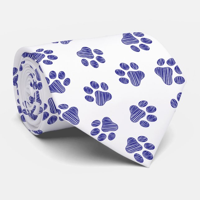 Doodle Paws, Dog Paws, Navy Blue Paws Neck Tie (Rolled)