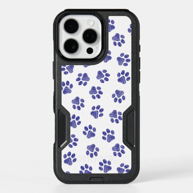 Doodle Paws, Dog Paws, Navy Blue Paws Otterbox iPhone Case (Back)