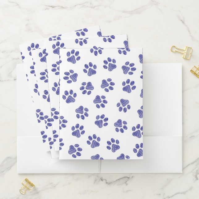 Doodle Paws, Dog Paws, Navy Blue Paws Pocket Folder (In Situ)