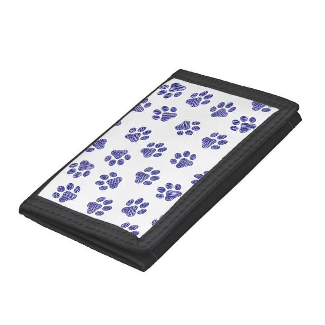 Doodle Paws, Dog Paws, Navy Blue Paws Trifold Wallet (Bottom)