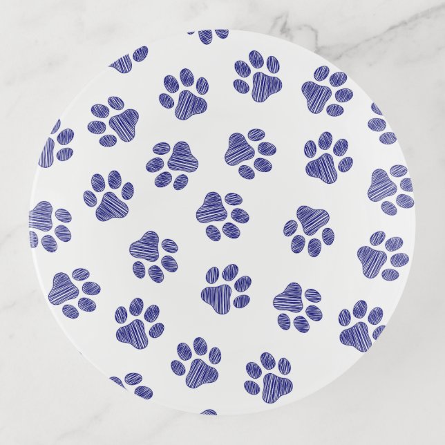 Doodle Paws, Dog Paws, Navy Blue Paws Trinket Tray (Front)