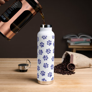 Doodle Paws, Dog Paws, Navy Blue Paws Water Bottle