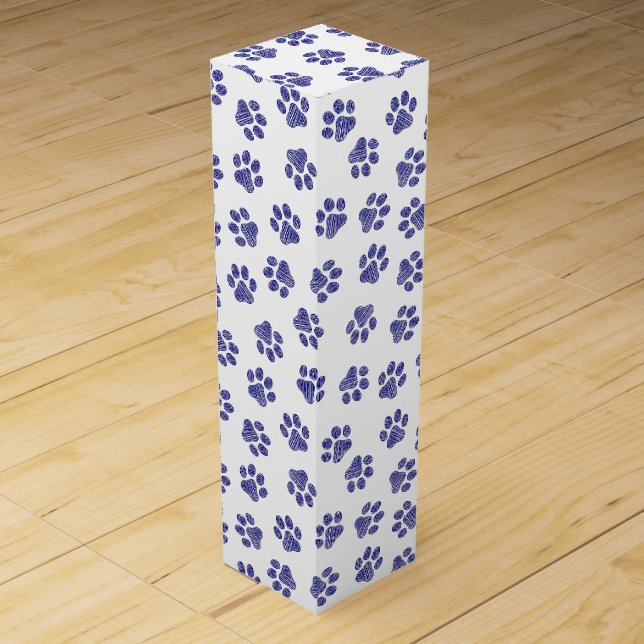 Doodle Paws, Dog Paws, Navy Blue Paws Wine Box (Front)