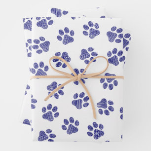 Doodle Paws, Dog Paws, Navy Blue Paws Wrapping Paper Sheets