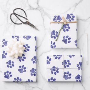 Doodle Paws, Dog Paws, Navy Blue Paws Wrapping Paper Sheets