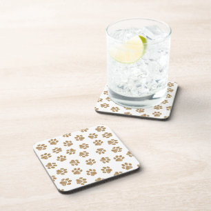 Doodle Paws, Dog Paws, Orange Gold Paws Beverage Coaster