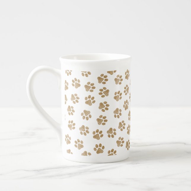 Doodle Paws, Dog Paws, Orange Gold Paws Bone China Mug (Left)