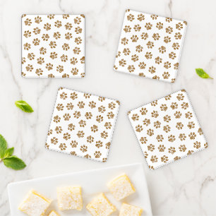 Doodle Paws, Dog Paws, Orange Gold Paws Coaster Set