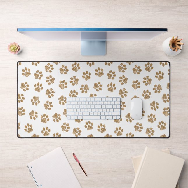 Doodle Paws, Dog Paws, Orange Gold Paws Desk Mat (Office 1)