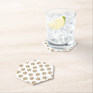 Doodle Paws, Dog Paws, Orange Gold Paws Paper Coaster