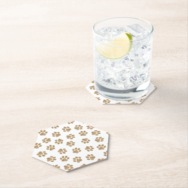 Doodle Paws, Dog Paws, Orange Gold Paws Paper Coaster (Insitu)