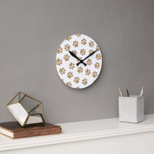 Doodle Paws, Dog Paws, Orange Gold Paws Round Clock
