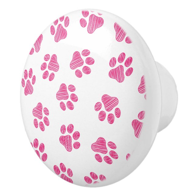 Doodle Paws, Dog Paws, Pink Paws Ceramic Knob (Right)