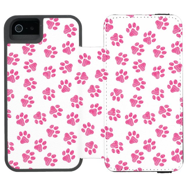 Doodle Paws, Dog Paws, Pink Paws Incipio iPhone Wallet Case (Folio Open)