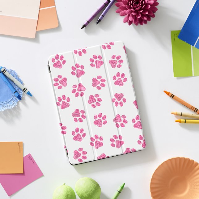 Doodle Paws, Dog Paws, Pink Paws iPad Pro Cover (Desk)