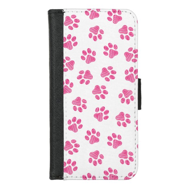 Doodle Paws, Dog Paws, Pink Paws iPhone Wallet Case (Front)