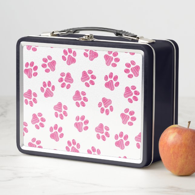 Doodle Paws, Dog Paws, Pink Paws Metal Lunch Box (In Situ)