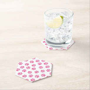 Doodle Paws, Dog Paws, Pink Paws Paper Coaster