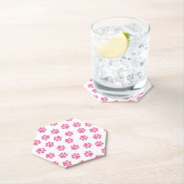 Doodle Paws, Dog Paws, Pink Paws Paper Coaster (Insitu)