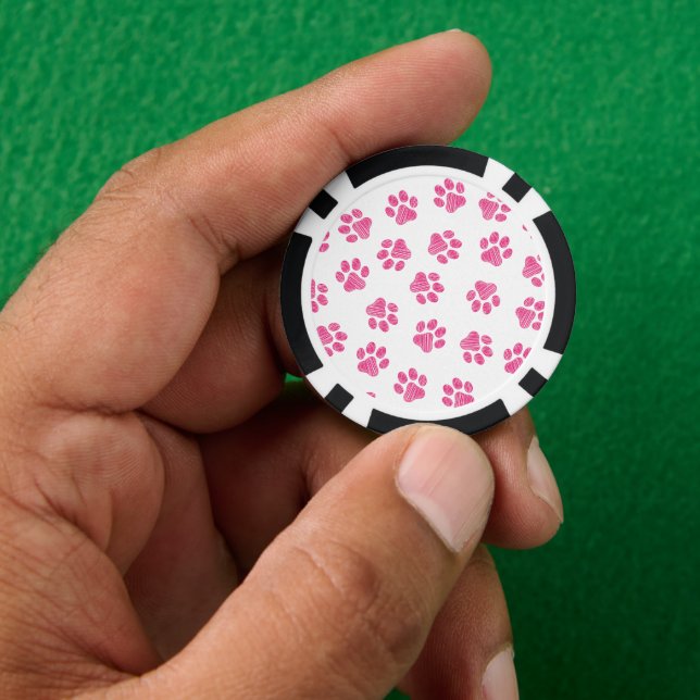 Doodle Paws, Dog Paws, Pink Paws Poker Chips (Hand)