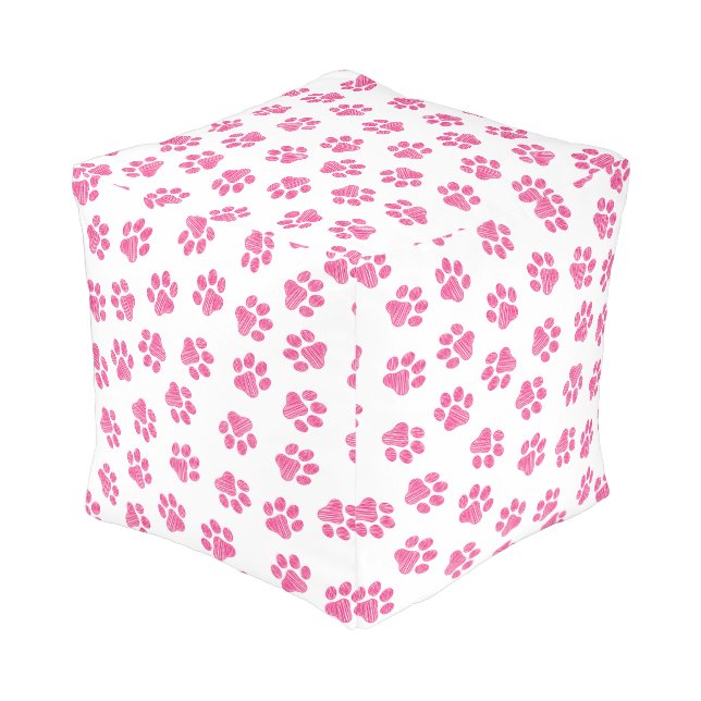Doodle Paws, Dog Paws, Pink Paws Pouf (Angled Back)