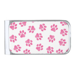 Doodle Paws, Dog Paws, Pink Paws Silver Finish Money Clip