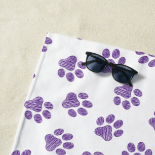 Doodle Paws, Dog Paws, Purple Paws Beach Towel