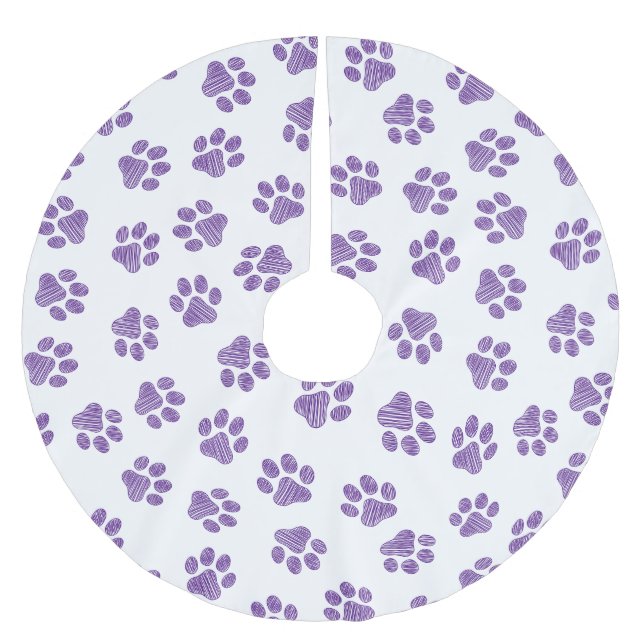 Doodle Paws, Dog Paws, Purple Paws Brushed Polyester Tree Skirt (Front)
