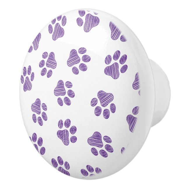 Doodle Paws, Dog Paws, Purple Paws Ceramic Knob (Right)
