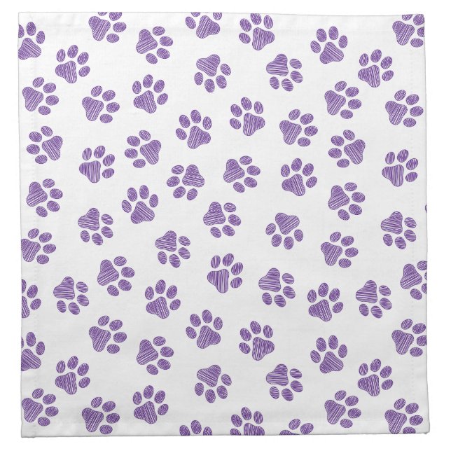 Doodle Paws, Dog Paws, Purple Paws Cloth Napkin (Front)