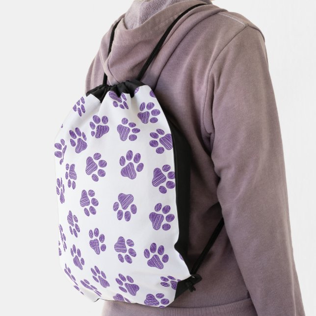 Doodle Paws, Dog Paws, Purple Paws Drawstring Bag (Insitu)