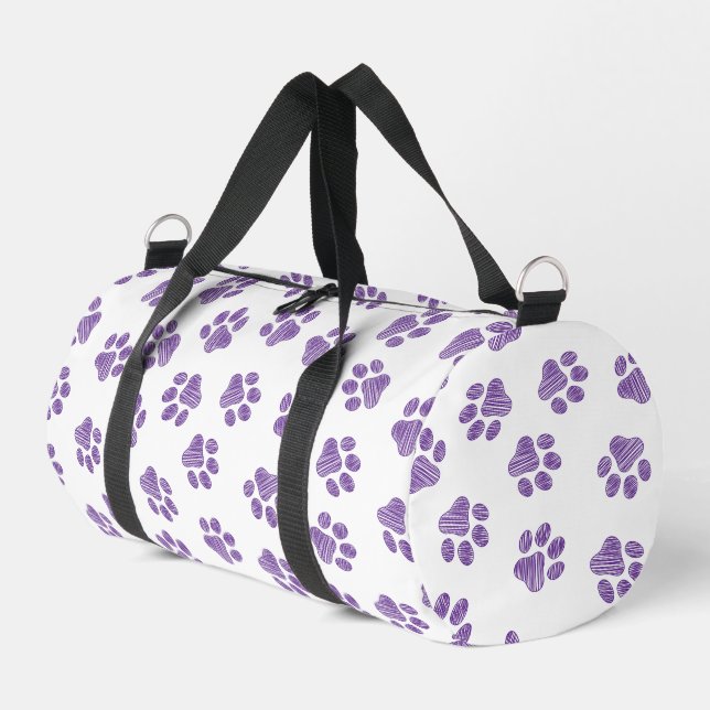 Doodle Paws, Dog Paws, Purple Paws Duffle Bag (Left Corner)