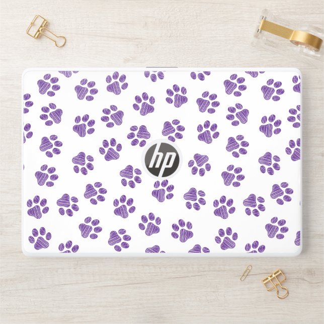 Doodle Paws, Dog Paws, Purple Paws HP Laptop Skin (Desk)