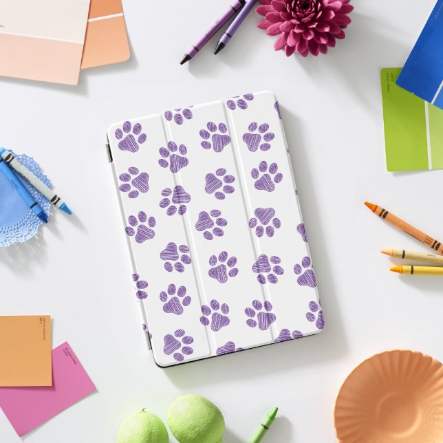 Doodle Paws, Dog Paws, Purple Paws iPad Pro Cover (Desk)