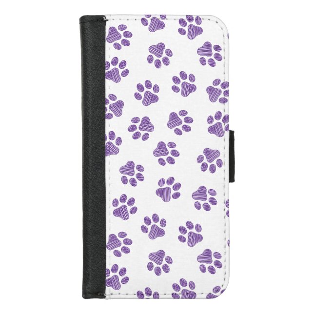 Doodle Paws, Dog Paws, Purple Paws iPhone Wallet Case (Front)