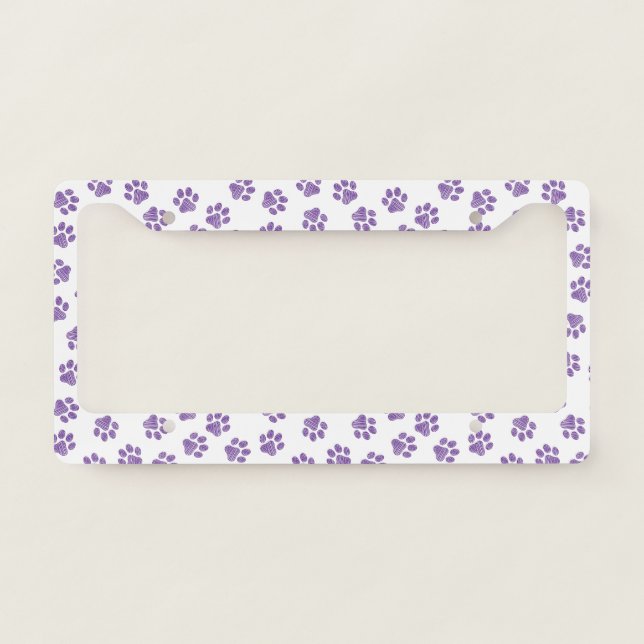 Doodle Paws, Dog Paws, Purple Paws License Plate Frame (Front)