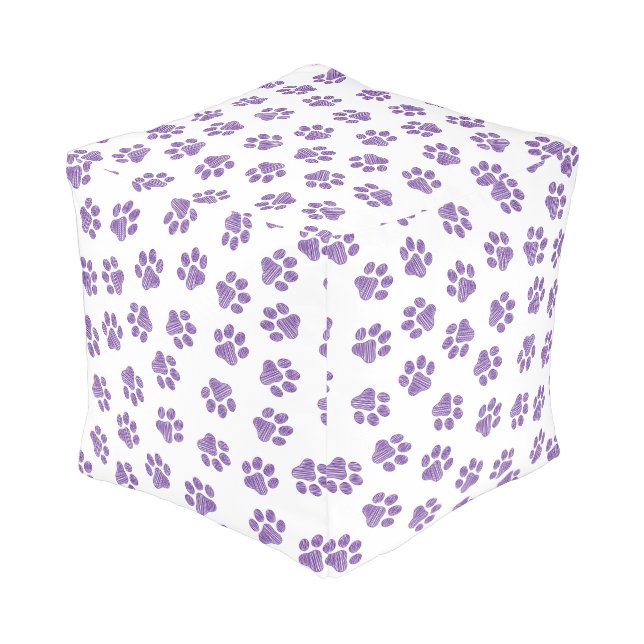 Doodle Paws, Dog Paws, Purple Paws Pouf (Angled Back)