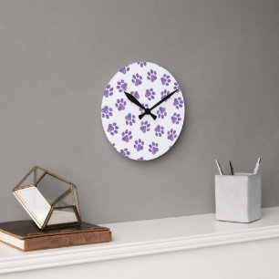 Doodle Paws, Dog Paws, Purple Paws Round Clock