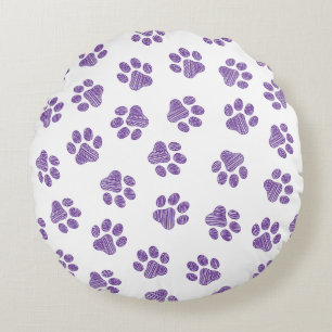 Doodle Paws, Dog Paws, Purple Paws Round Pillow