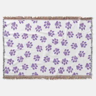 Doodle Paws, Dog Paws, Purple Paws Throw Blanket